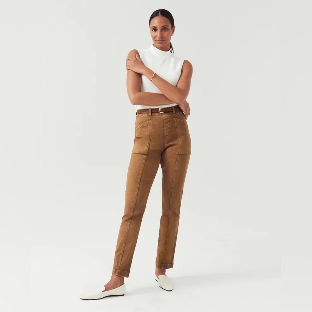 SPANX Stretch Twill Straight‎ Leg Pants Jeans Stretch Brown Rust Size S Acorn